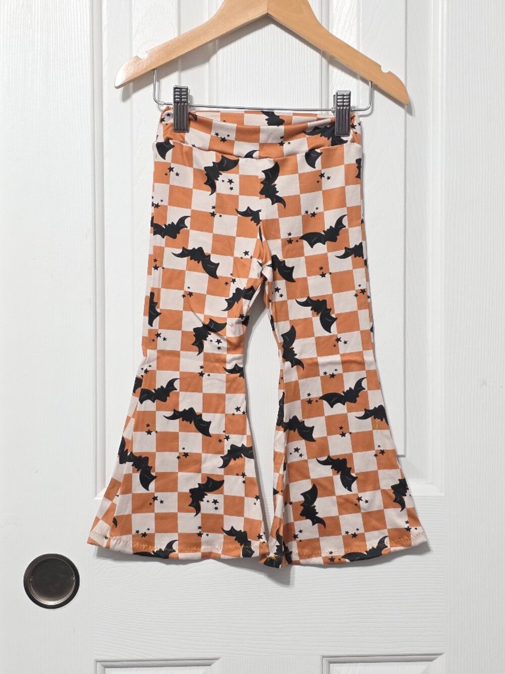 Orange 2t checkered bat bellbottoms